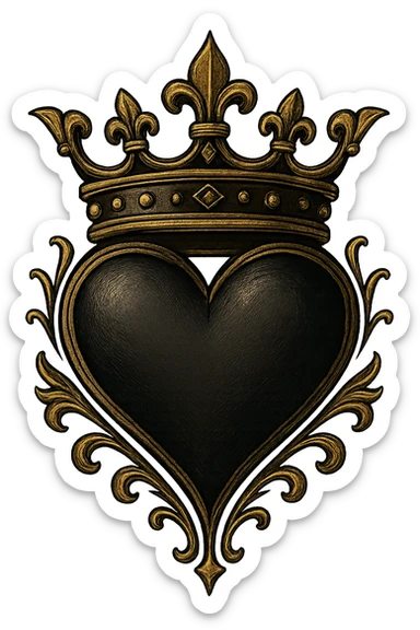 gothic style heart with a crown, black and gold colors sticker