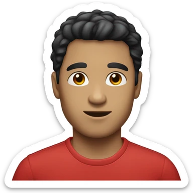 light skin man  with red t-shirt have black hair, blue eyes sticker
