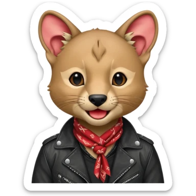 Fossa animal in a red bandana dressed as a rock singer winks sticker