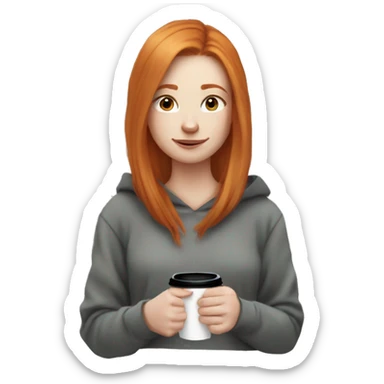 Aesthetic Ginger girl straight thick hair and a coffee sticker