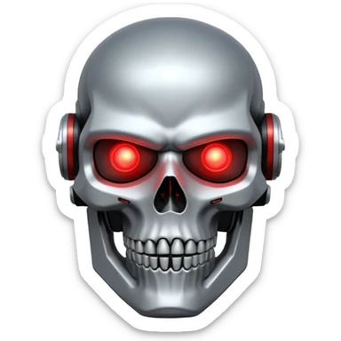 Sci-fi shield badge, terminator style skull, glowing red eyes, crossed futuristic starwars light sable, no background sticker