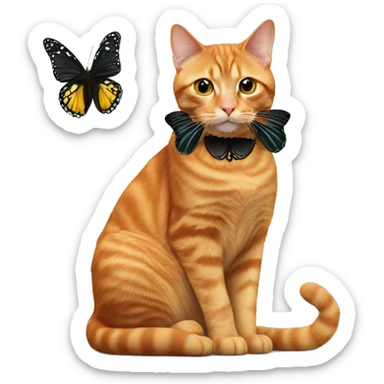 Ginger cat with black butterfly as collar  sticker