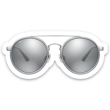 A pair of luxury sunglasses emoji with silver chrome frame, smooth rounded lenses, reflective metallic surface, high-end swag aesthetic, minimal and clean design, iOS emoji style, centered, white background sticker