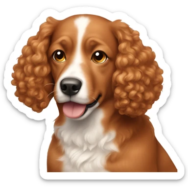 Light red dog with curly hair on ears and a white snout sticker