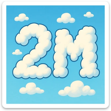 The number two and the letter M in a cartoonish cloud formation, bold and playful sticker