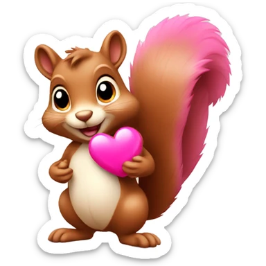cute squirrel with two pink revolving hearts sticker