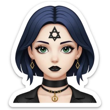 Leather choker with occult symbol on pale neck, dominance and devotion sticker