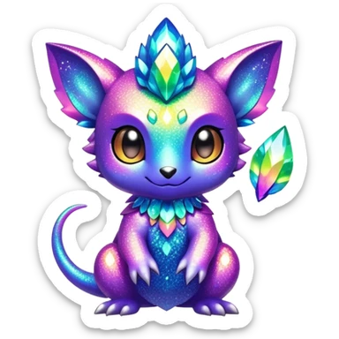 Randomly-colored sparkly exotic chibi Fakémon-creature sticker