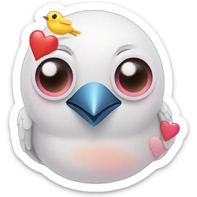 Bird with video camera called Birb with lovehearts and loveheart eyes sticker