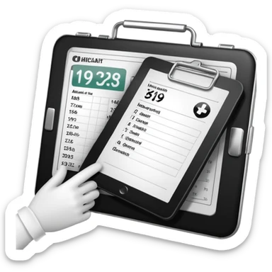 A dashboard view with radio, gloves, and medical chart on clipboard.
 sticker