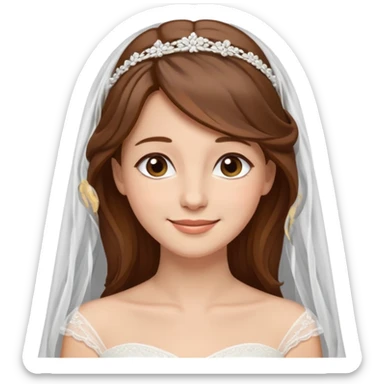 Blonde skin bride with a long veil with brown hair with a chin on her face with a medium body sticker
