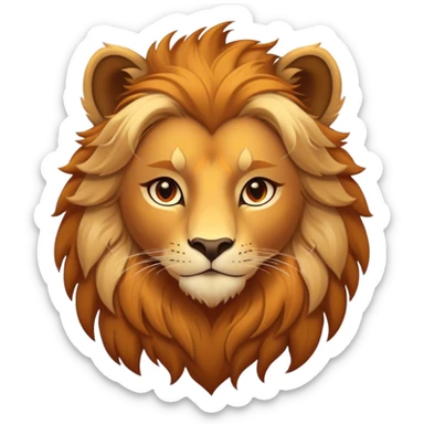 Cinematic Noble Lio Cub Portrait Emoji, Poised and regal, with a powerful, muscular build and a majestic, tawny mane, deep-set soulful amber eyes, Simplified yet sharp and sophisticated features, highly detailed, glowing with a warm, dignified glow, high shine, intelligent and fierce, stylized with an air of wild majesty, focused and attentive, soft glowing outline, capturing the essence of a watchful and confident king, so majestic it feels as though it could roar out of the screen with effortless authority! sticker