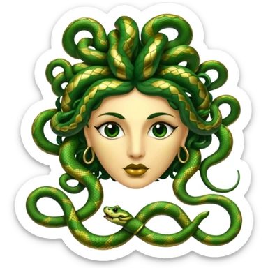 The Sicilian Medusa in gold and green and make the snake hair have snake faces  sticker