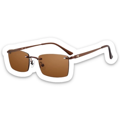 tiny Y2K brown rimless glasses, narrow rectangular lenses, angled view, brown lenses sticker