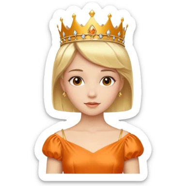 Princess in orange Dress with Tiara, short Blonde Hair sticker
