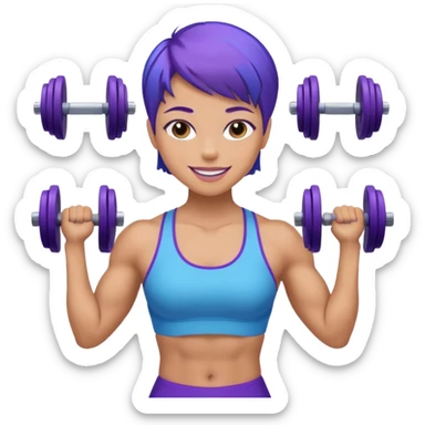 weight lift woman short blue purple har muscles sticker