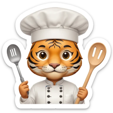 Tiger chef with chef hat and spatula sticker