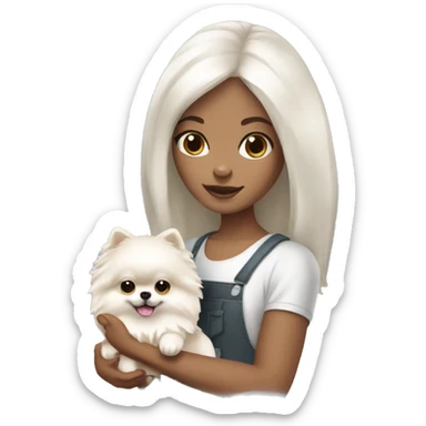 Girl with dark hair white skin holding cream Pomeranian  sticker
