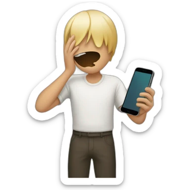 exasperated person holding a phone vertically in front of their face sticker