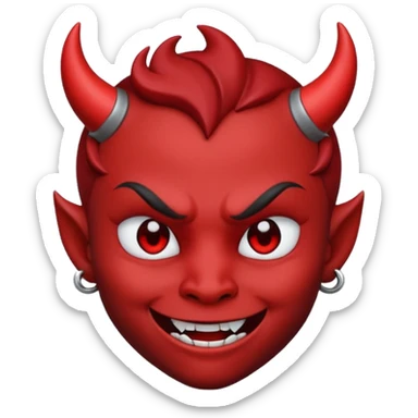 devil emoji in gothic style with matte black color, sharp edges, small silver charm, modern dark aesthetic sticker