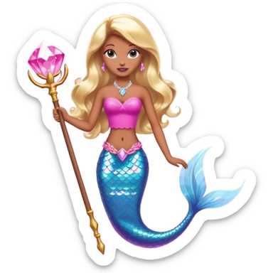 Brown skin blonde hair barbie mermaid with pink diamond tail and wand  sticker