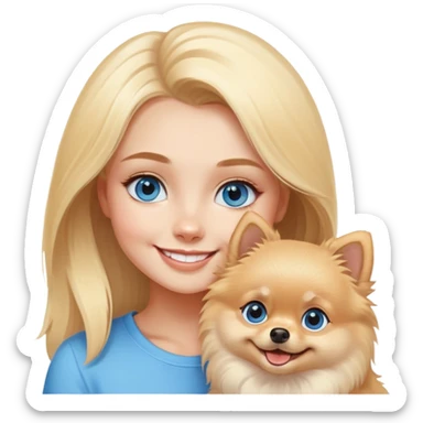 smiling girl with blue eyes with a pomeranian blonde sticker
