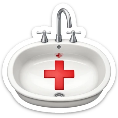 a sink with a red cross across it sticker