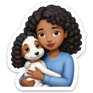Girl with brown skin and curly black hair hugging snoopy sticker