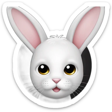 Chat blanc joue avec lapin noir et blanc sticker