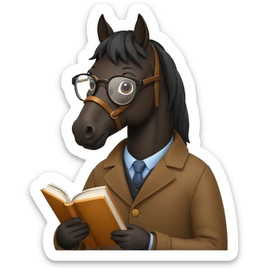 black horse read book with glasses sticker