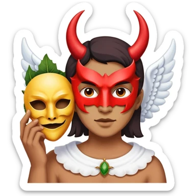 Calabaera mesclada con diablo quitándose mascara de calabera mesclada con anjel  sticker