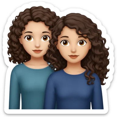 Two girls. One with shoulder length curly hair (dark brown hair and dark brown eyes, white skin) and the other with dark wavy hair below the shoulders and brown eyes. sticker