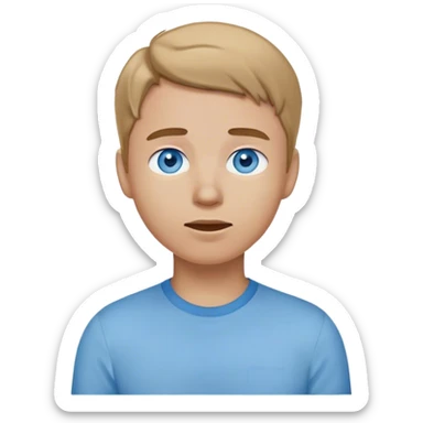 CREATE A HUMAN LIKE EMOJI WITH A LIGHT BLUE SHIRT AND WITH BLUE EYES LOOKING TO THE UPPER RIGHT AND HAVE DARK BLONDE HAIR sticker