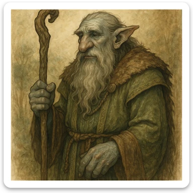 firbolg, wise and peaceful, holding a staff, fantasy character, detailed fantasy illustration sticker
