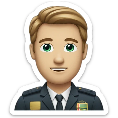 a white man, south africans job title head of security, brown hair sticker