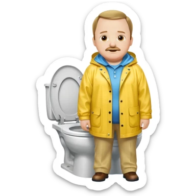 Paul blart as a kid in yellow rain coat standing on toilet  sticker