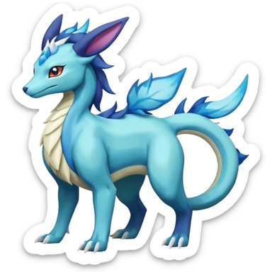 Suicune-Aurorus-Salandit-Glaceon-Meganium-fusion (full body) sticker