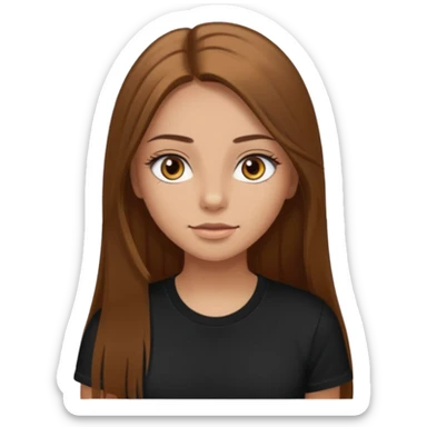 Burnett girl with long brown straight hair. Hazel eyes with long eyelashes. Wearing a black t shirt. sticker