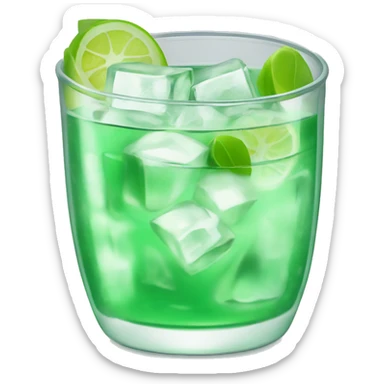 Light green drink in clear cup with ice cubes  sticker