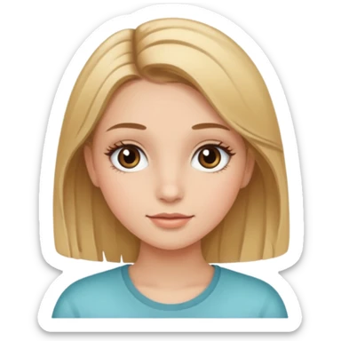 Gör en emoji som är en tjej och den ska ha långt hår hårfärgen ska vara brunt och  blonda hon ska ha fransar men dom ska se naturliga ut  sticker