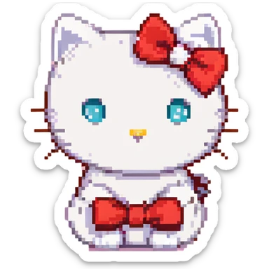 Hello Kitty face close-up, white cat, red bow, pink background sticker