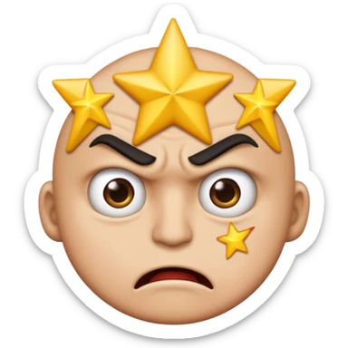 same style as apple emoji generic smilies. this one will be an angry face with 5 stars in his eyes but only half a star left. leaving an irate review sticker