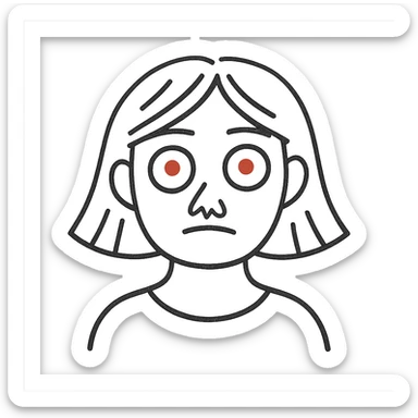 woman with white powder under her nose, wide red eyes, minimalistic, no background sticker