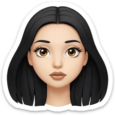 A girl with black long straight hair and brown eyes and full lips and long lashes sticker