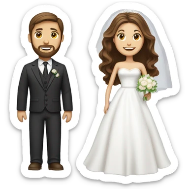 Groom with brown hair and beard and bride with long brown hair  sticker