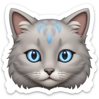 a gray cat with blue eyes on its FOREHEAD sticker