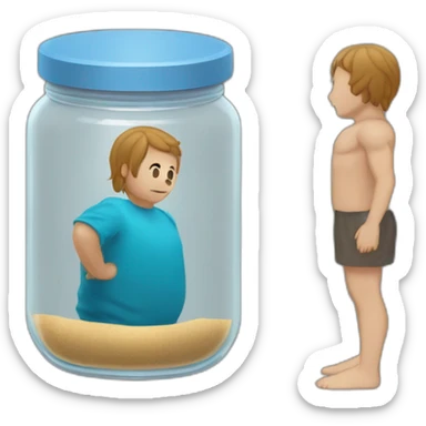 human ankles standing on the floor with an empty transparent jar between them,outside,to the left and to the right,front view sticker