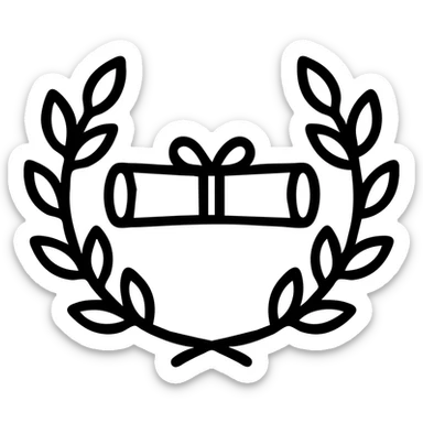 laurel wreath encircling a diploma scroll, elegant and iconic icon sticker