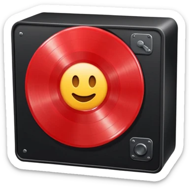 Generate a high-quality 3D cartoon-style emoji of a red LP record inside a black LP box, realistic shading, smooth gradient colors, rounded and cute appearance, simple white background, high-resolution.
 sticker
