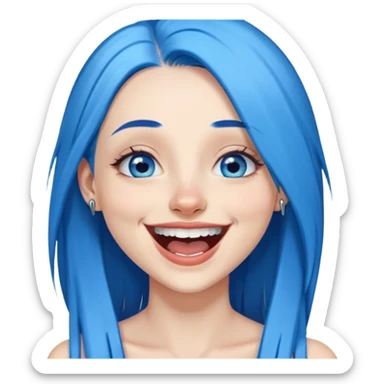 Blue haired blue eyes female long straight hair laughing lip piercing nose piercing sticker